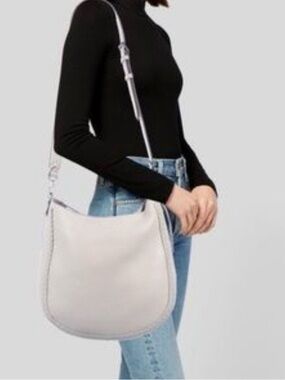 REBECCA MINKOFF Unlined Convertible Whipstitch Hobo Crossbody Leather bag gray